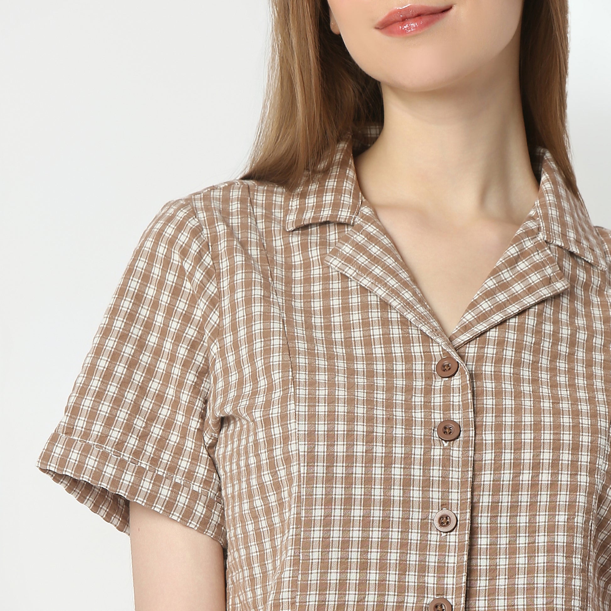 Regular Fit Checkered Cropped Shirt