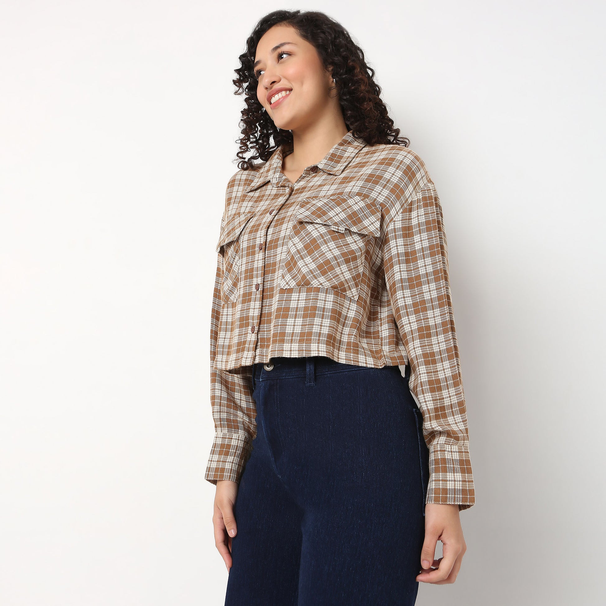 Checkered Boxy Crop Shirt