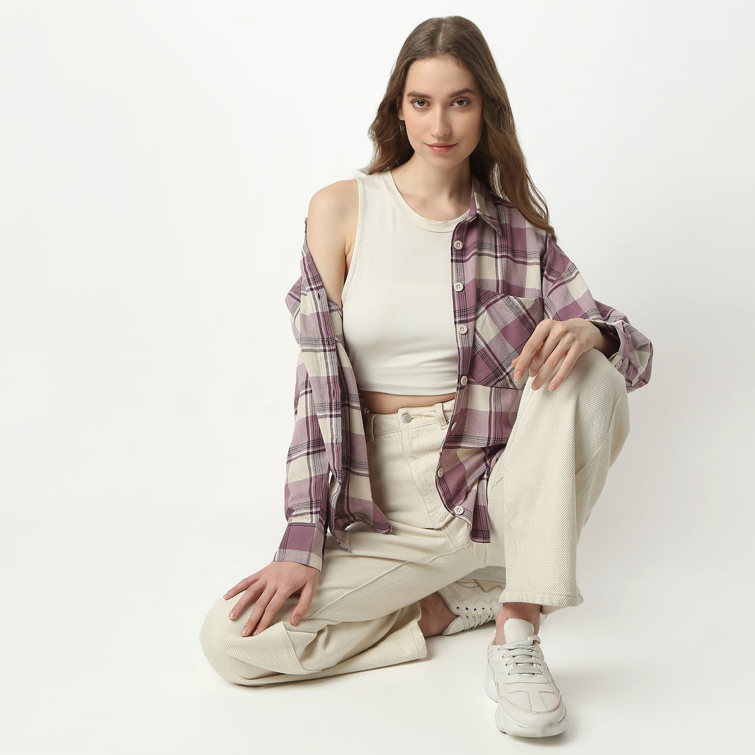 Oversize Checkered Shirt Collar Shirt