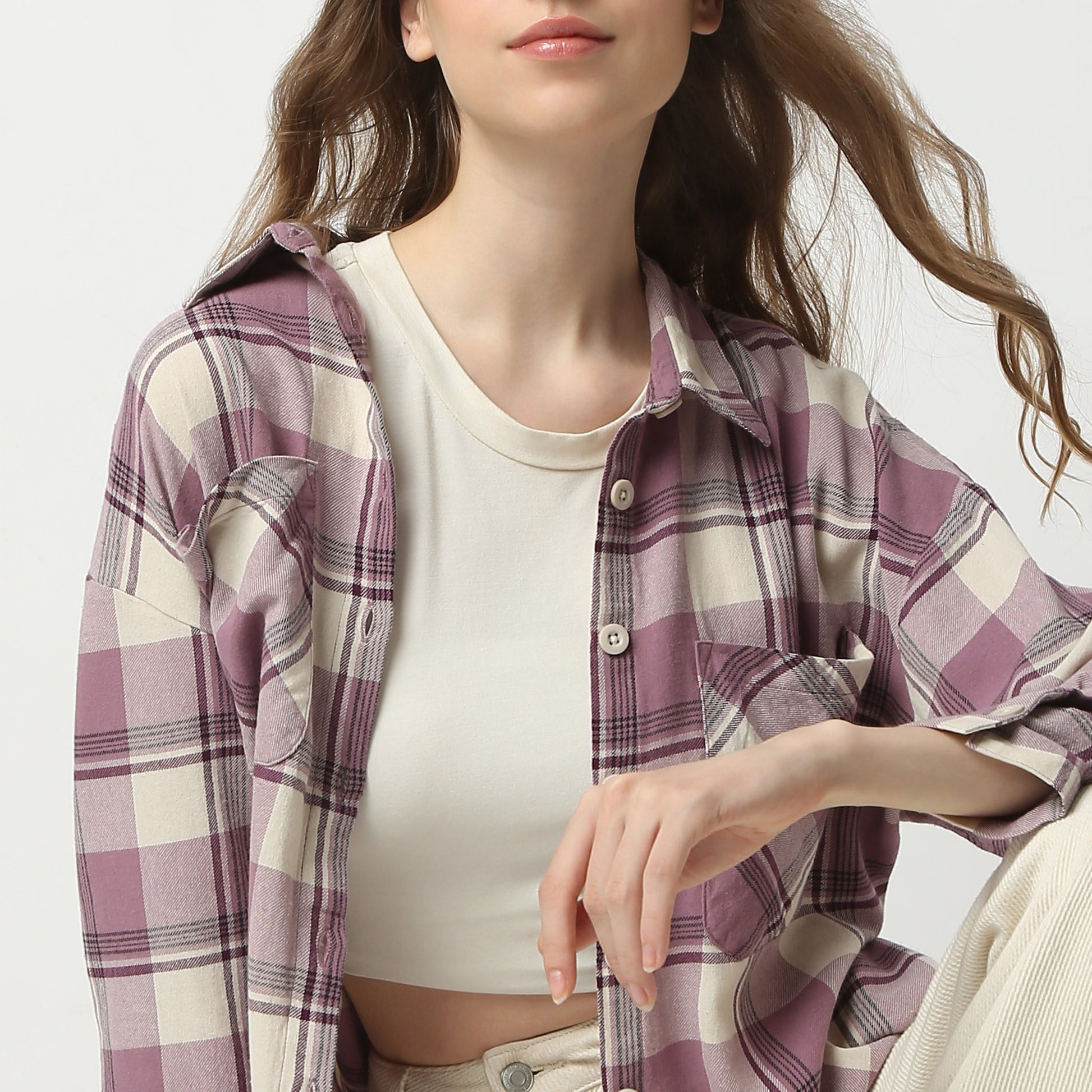 Oversize Checkered Shirt Collar Shirt