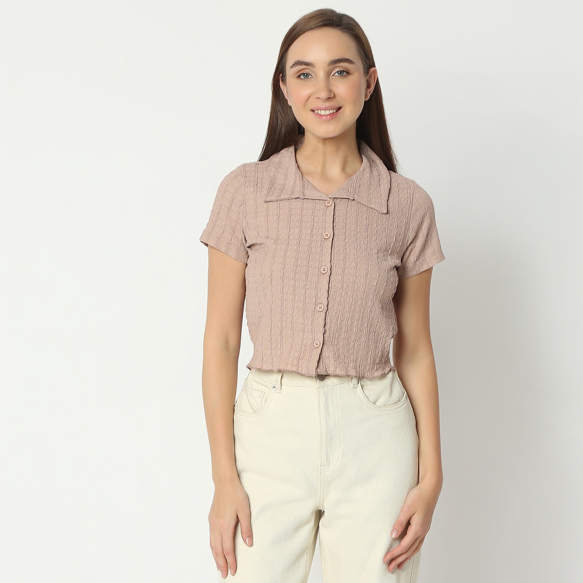 Regular Fit Structured Shirt Collar Cropped Shirt