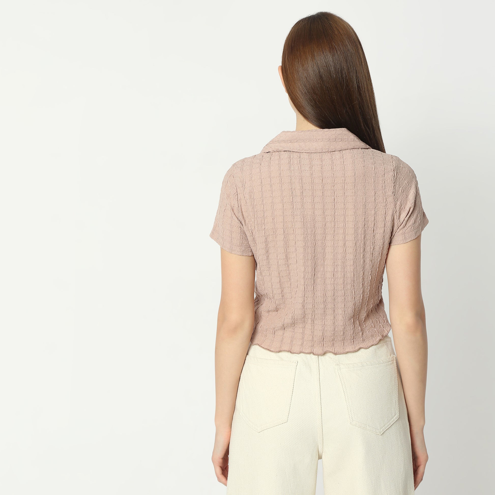 Regular Fit Structured Shirt Collar Cropped Shirt