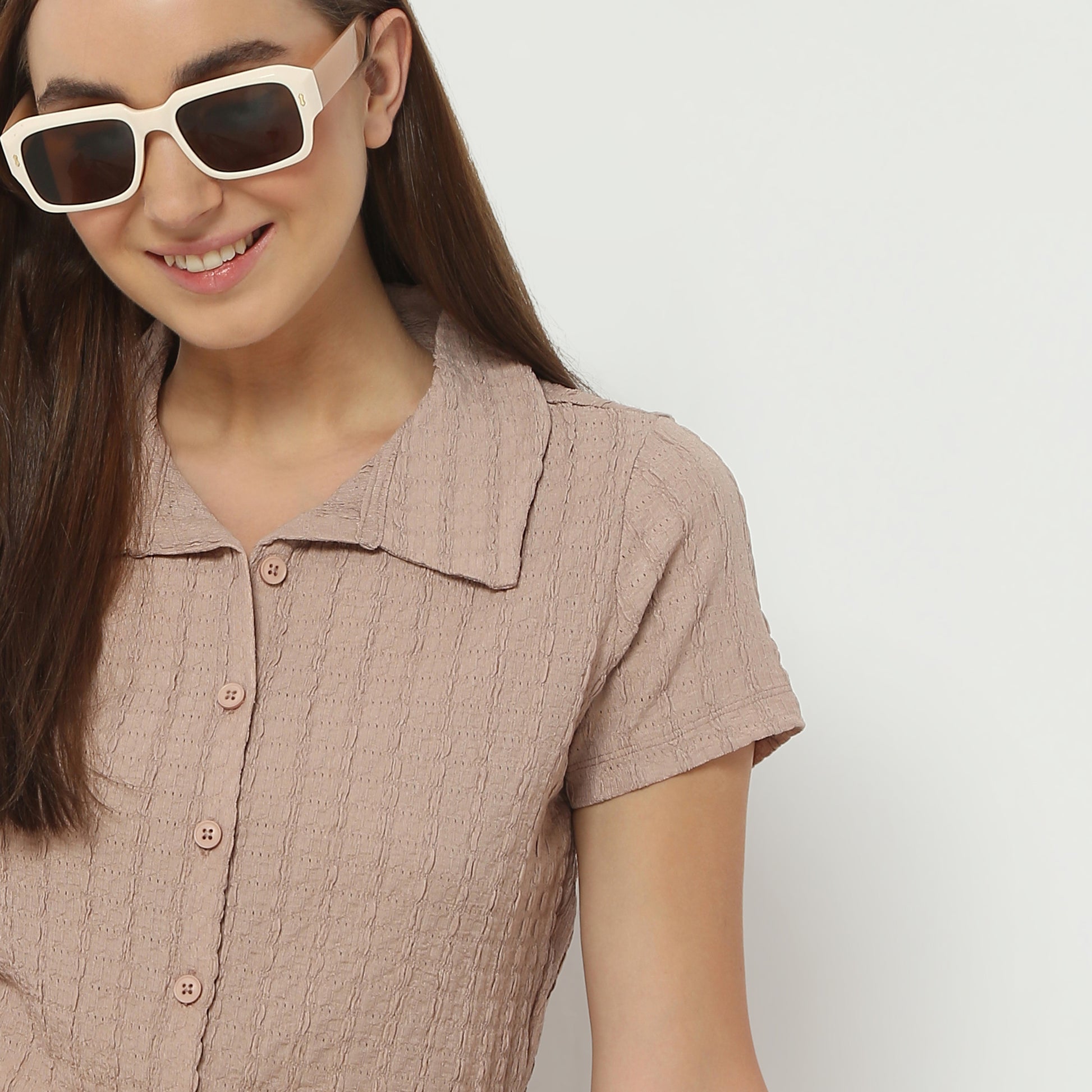 Regular Fit Structured Shirt Collar Cropped Shirt