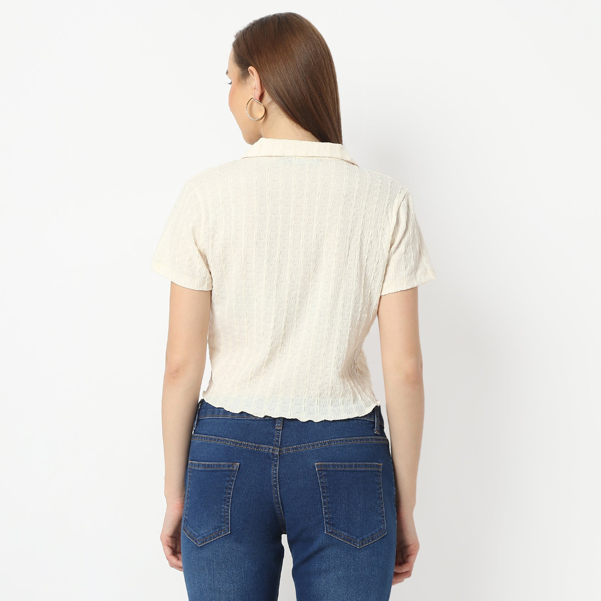 Regular Fit Structured Shirt Collar Cropped Shirt