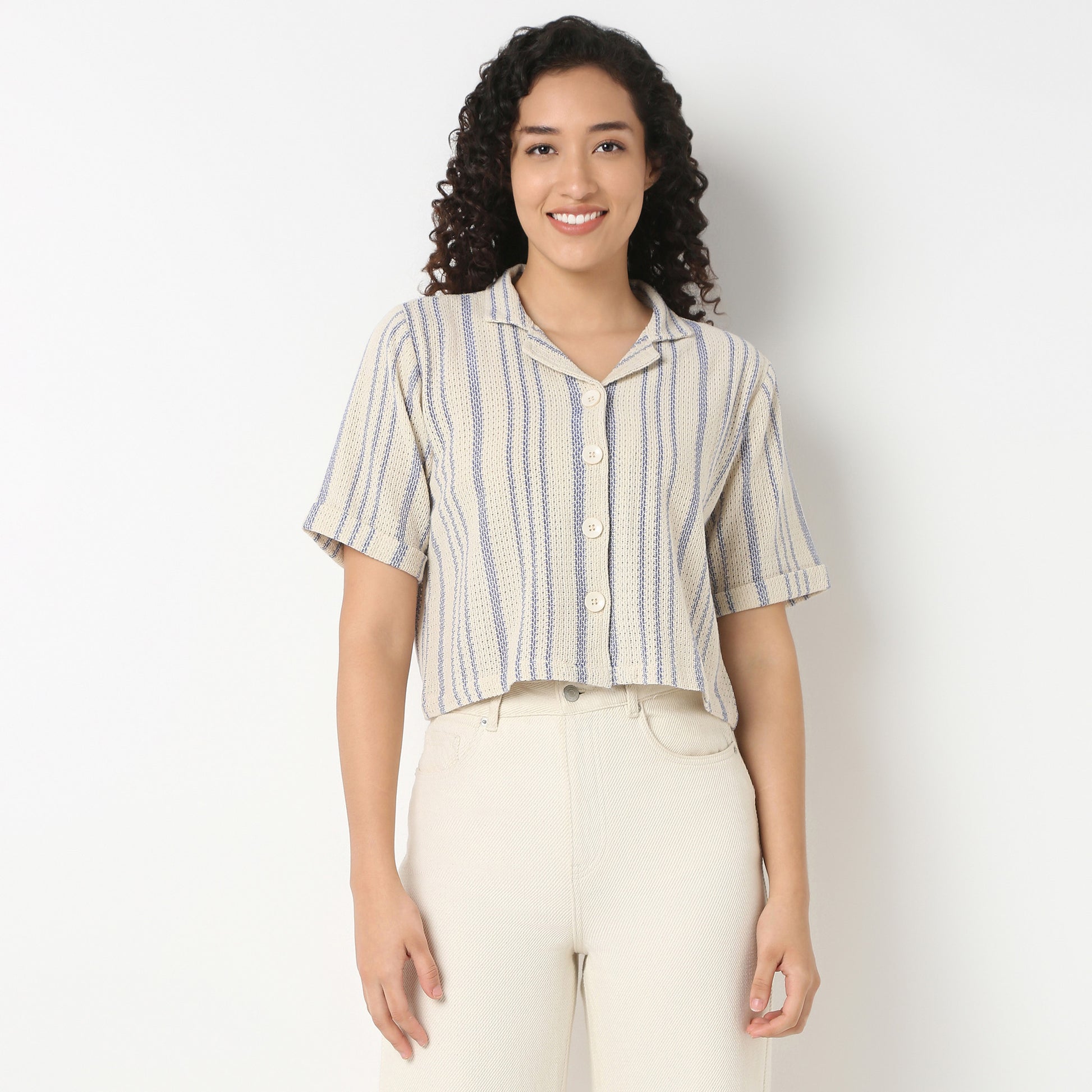 Betty Shirt With Lapel Collar And Stripe Print