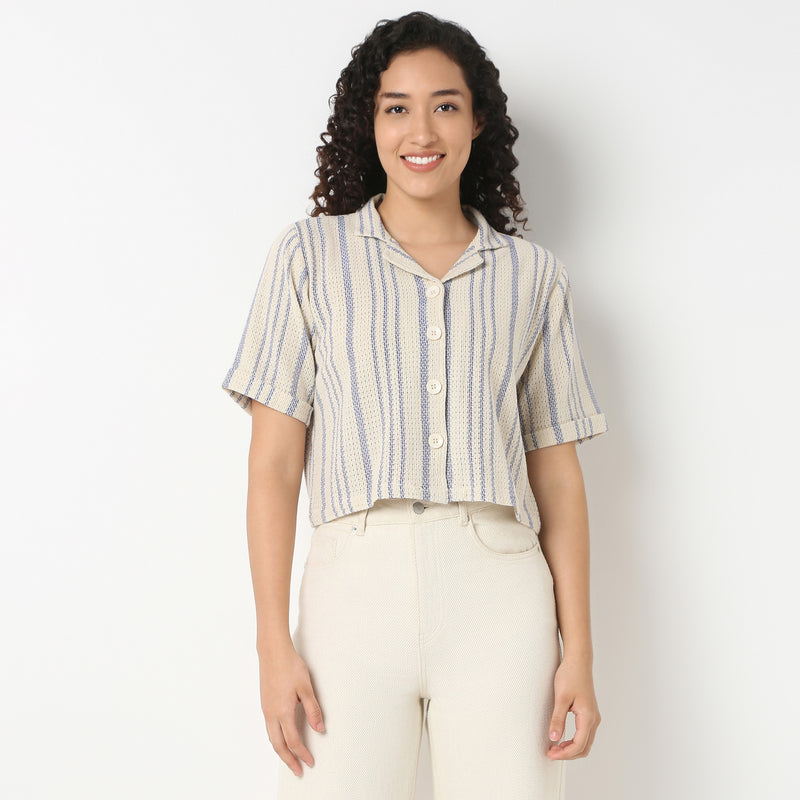 Betty Shirt With Lapel Collar And Stripe Print