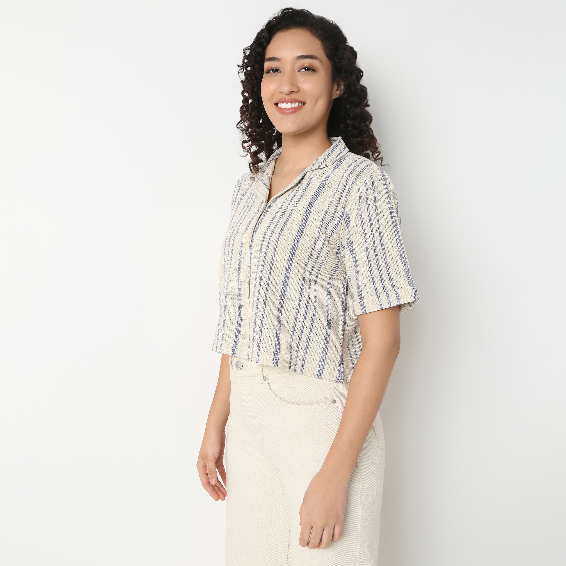 Betty Shirt With Lapel Collar And Stripe Print