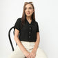 Regular Fit Solid Lapel Collar Cropped Shirt