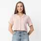 Regular Fit Solid Lapel Collar Cropped Shirt