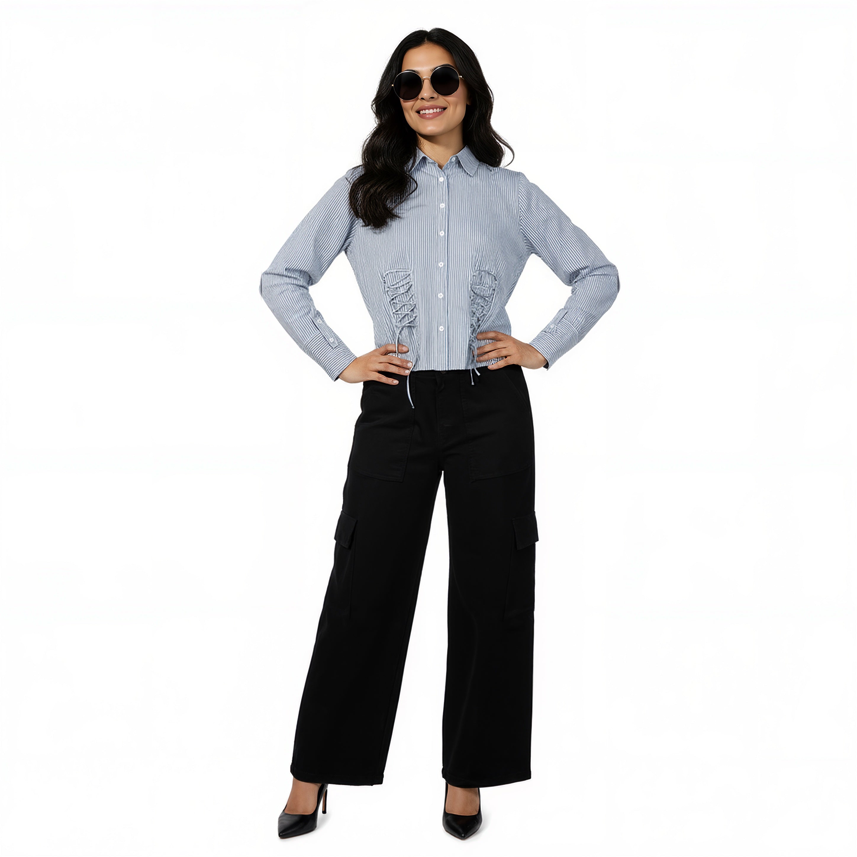 Striped Shirt With Front Ruching Detail