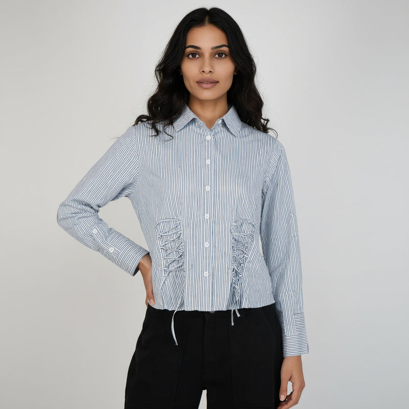 Striped Shirt With Front Ruching Detail