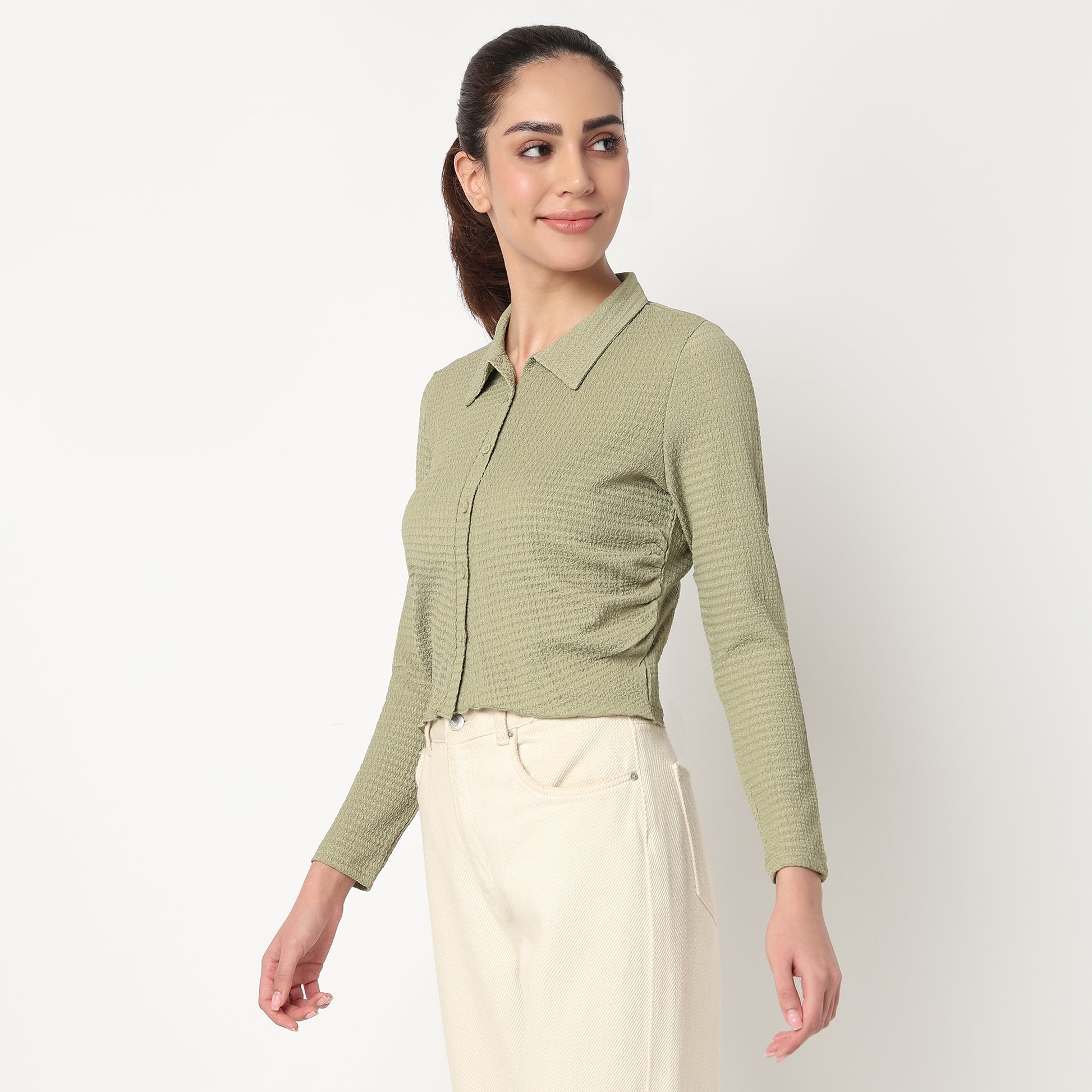 Slim Fit Structured Cropped Shirt