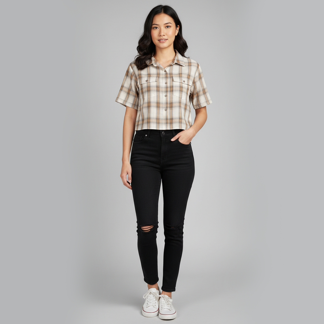 Cropped Boxy Checkered Shirt