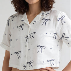 Crop Shirt With Bow Print Detail