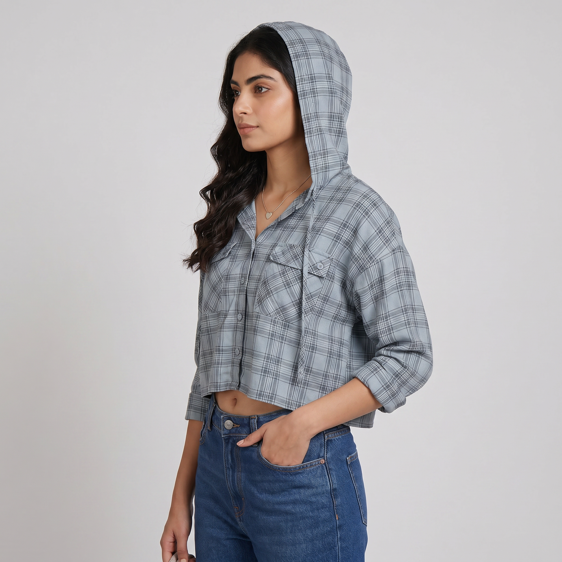 Checkered Full Sleeve Crop Shirt