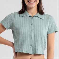 Knitted Solid Crop Shirt