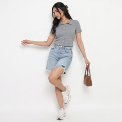 Solid Shirt Collar Slim Shirt