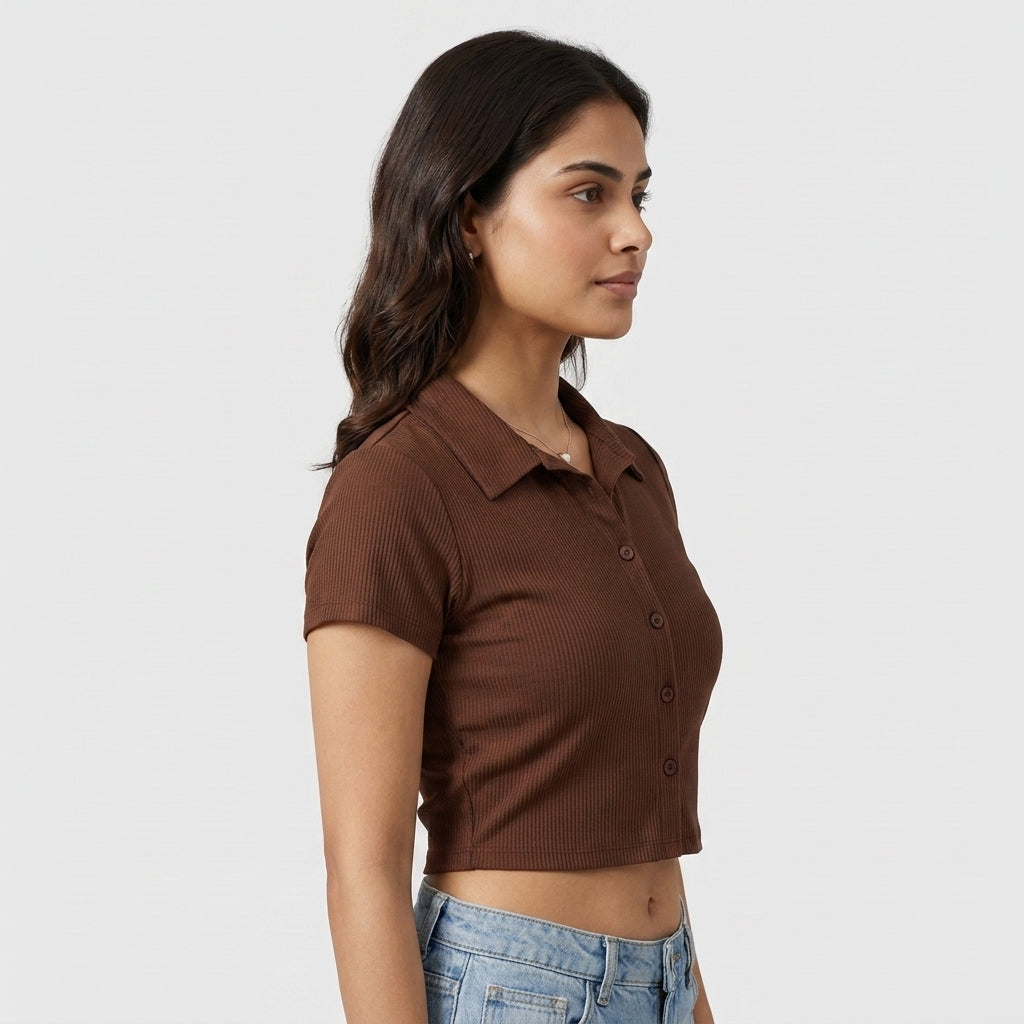 Solid Shirt Collar Slim Shirt