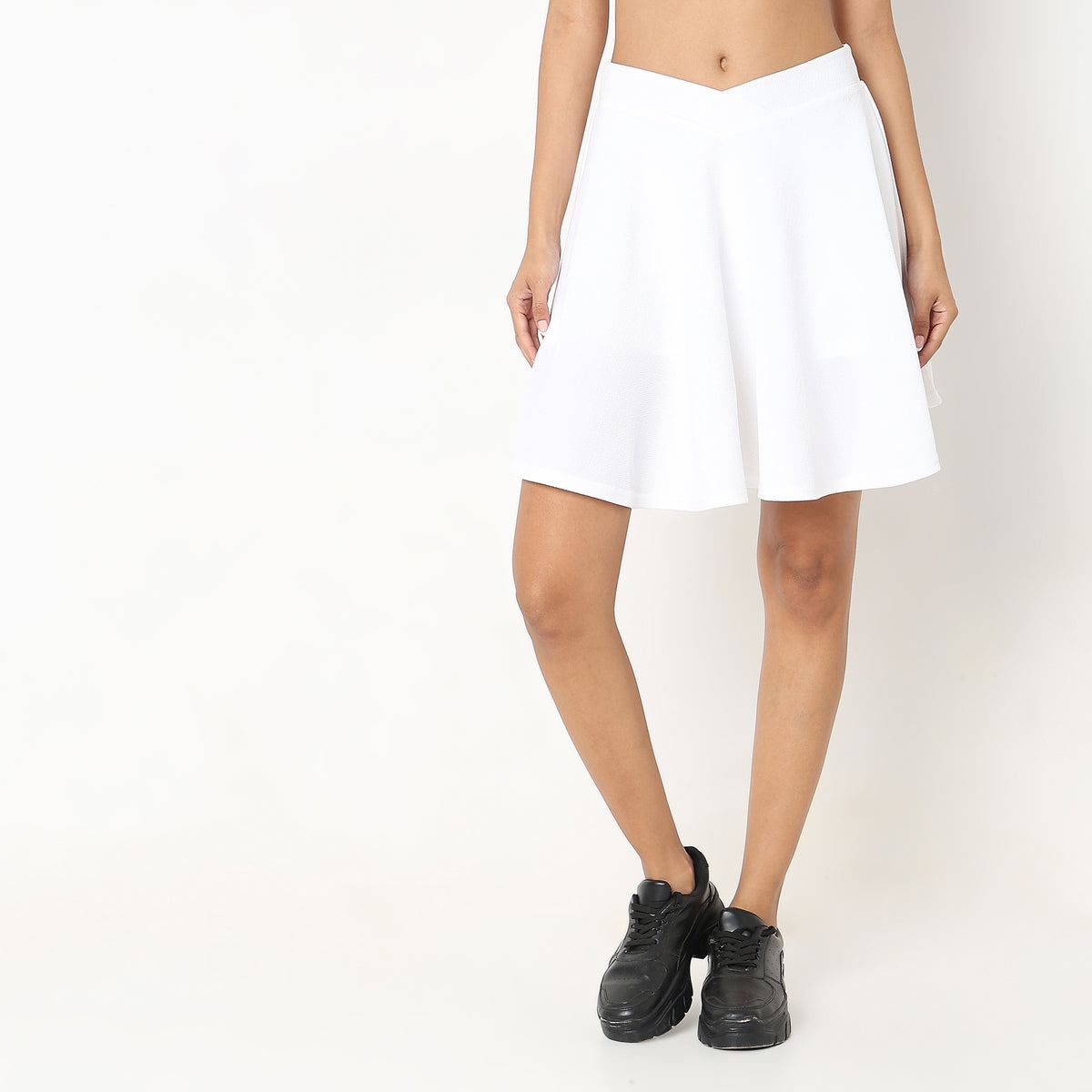 Flare Fit Solid Mid Rise Skirts