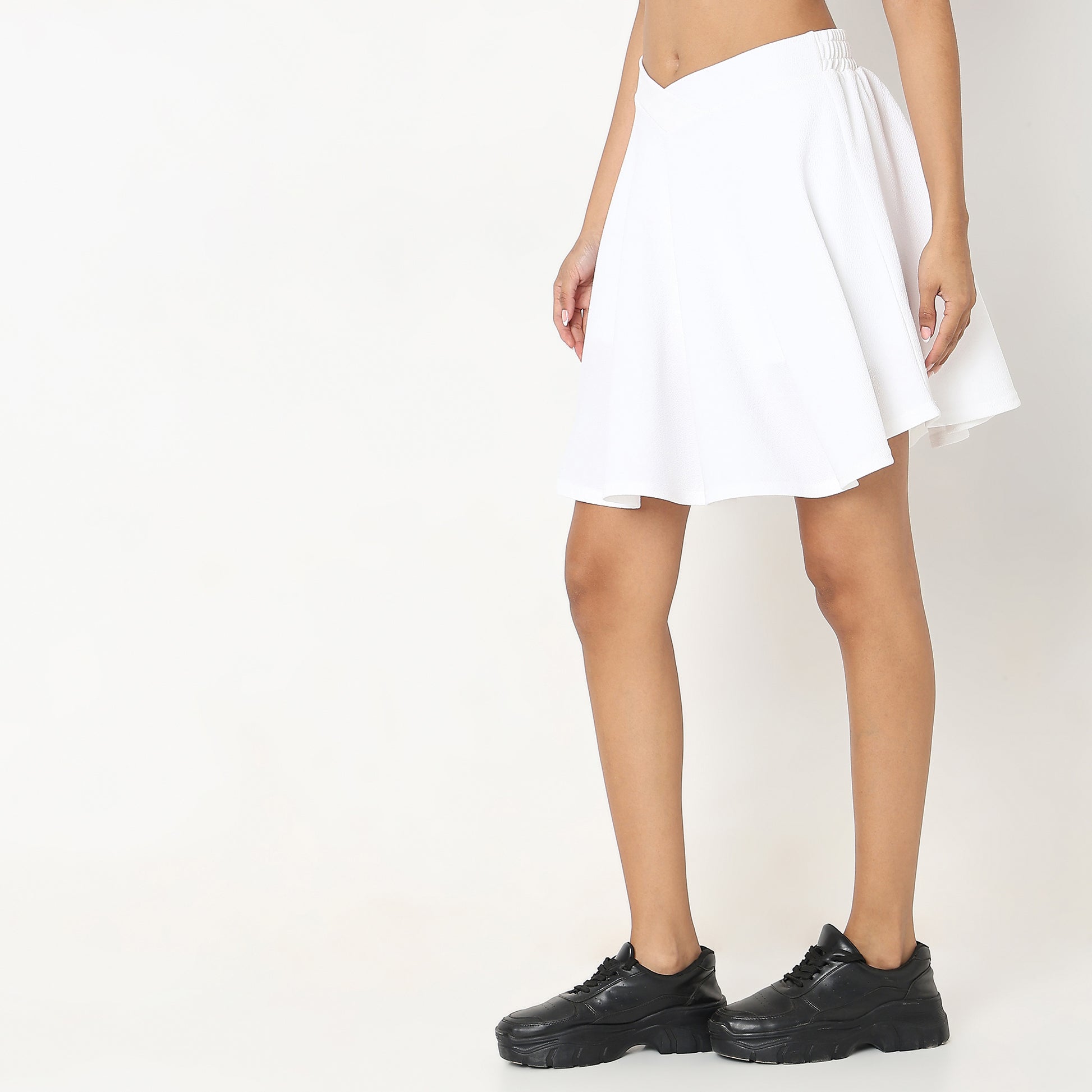 Flare Fit Solid Mid Rise Skirts