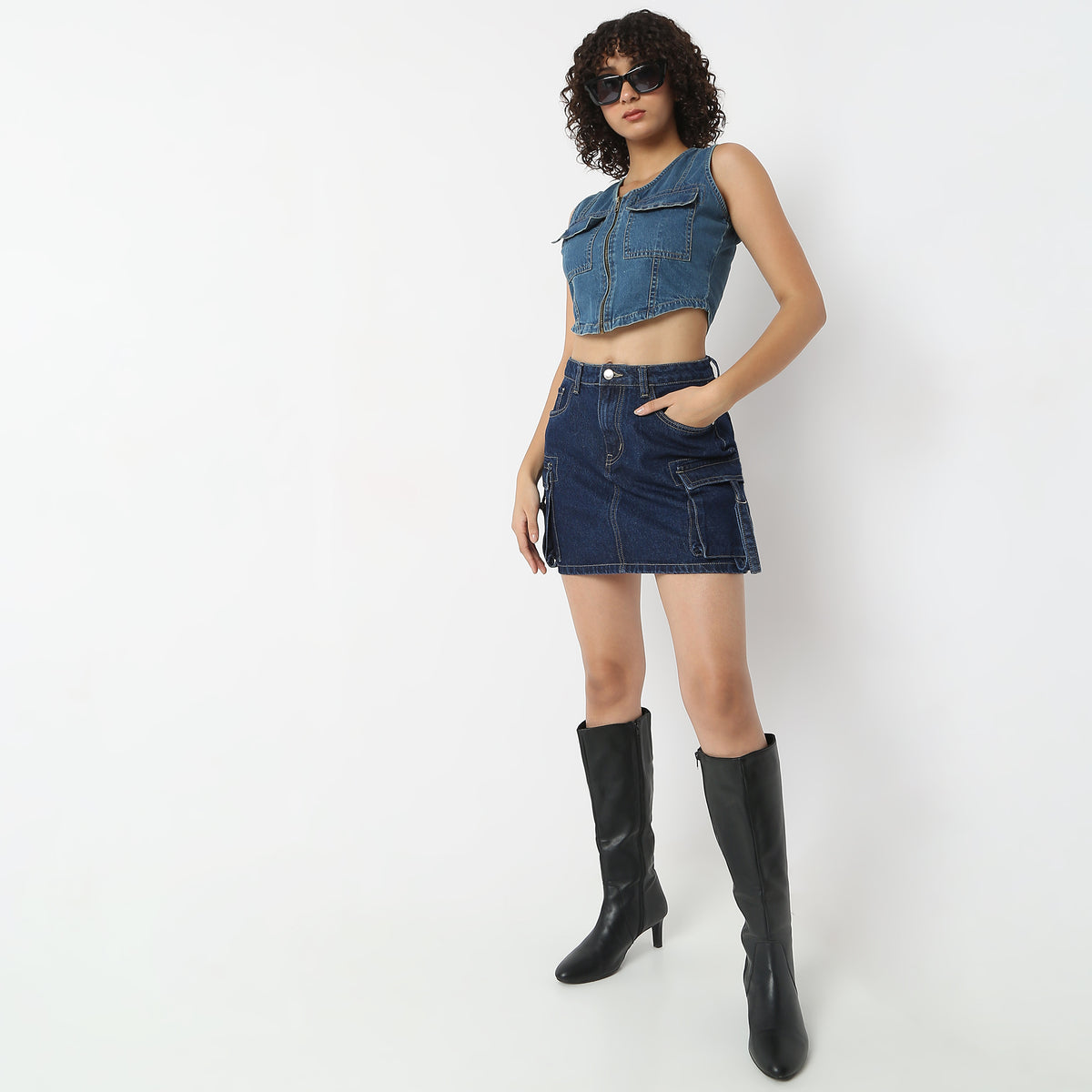 Short Length High Rise Denim Skirts