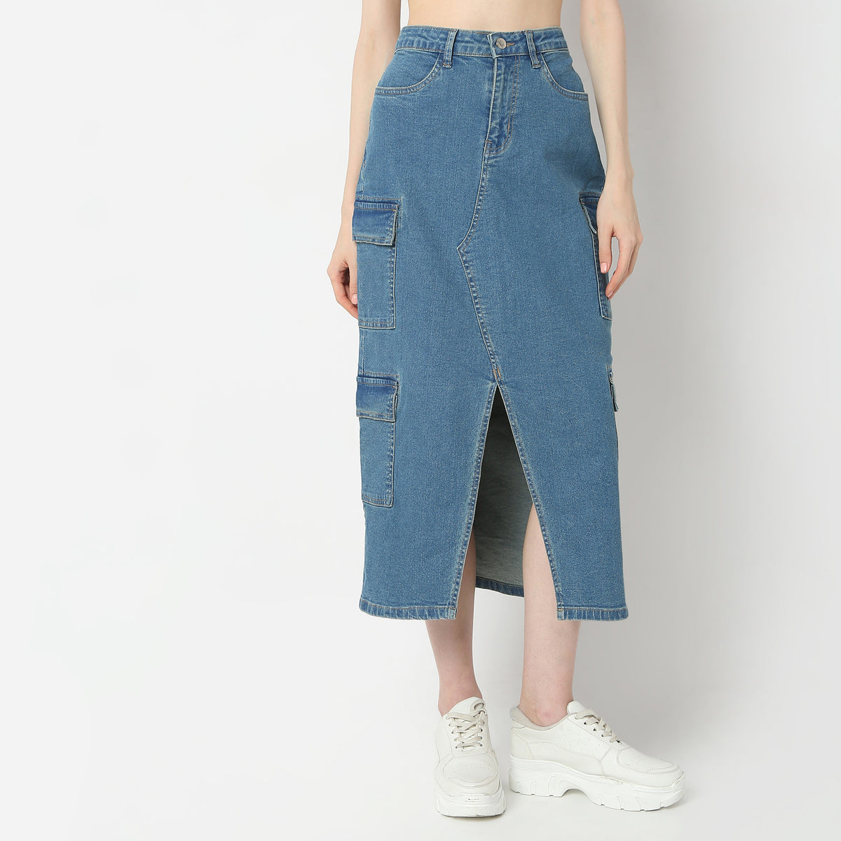 Full Length High Rise Denim Skirts