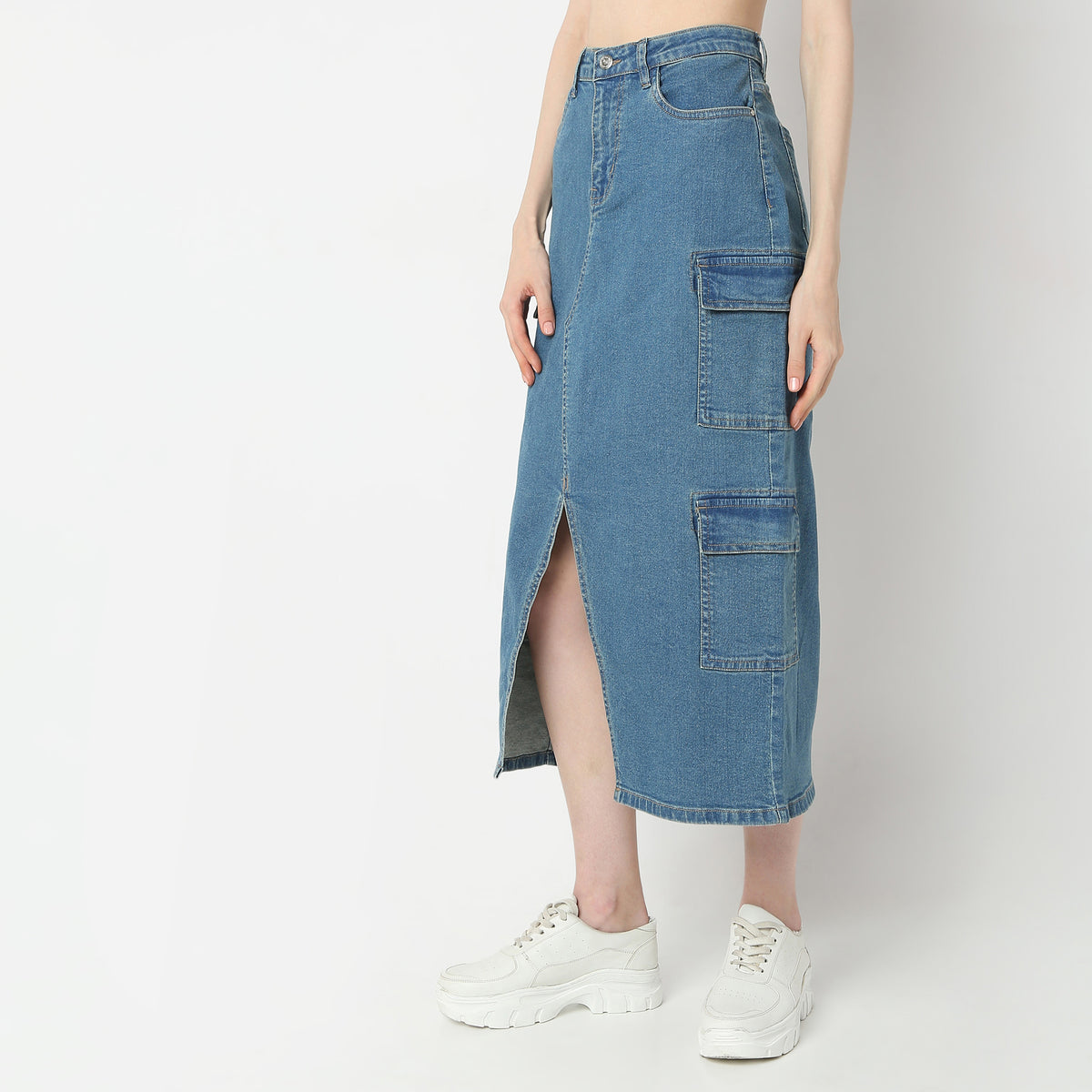 Full Length High Rise Denim Skirts