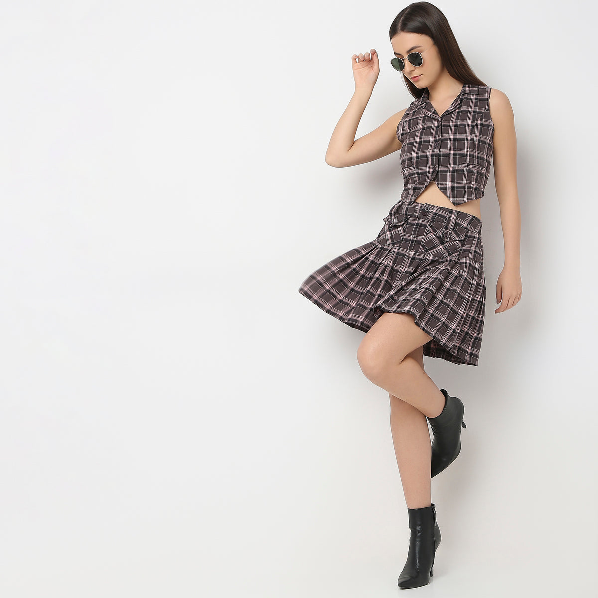 Flare Fit Checkered Skirts