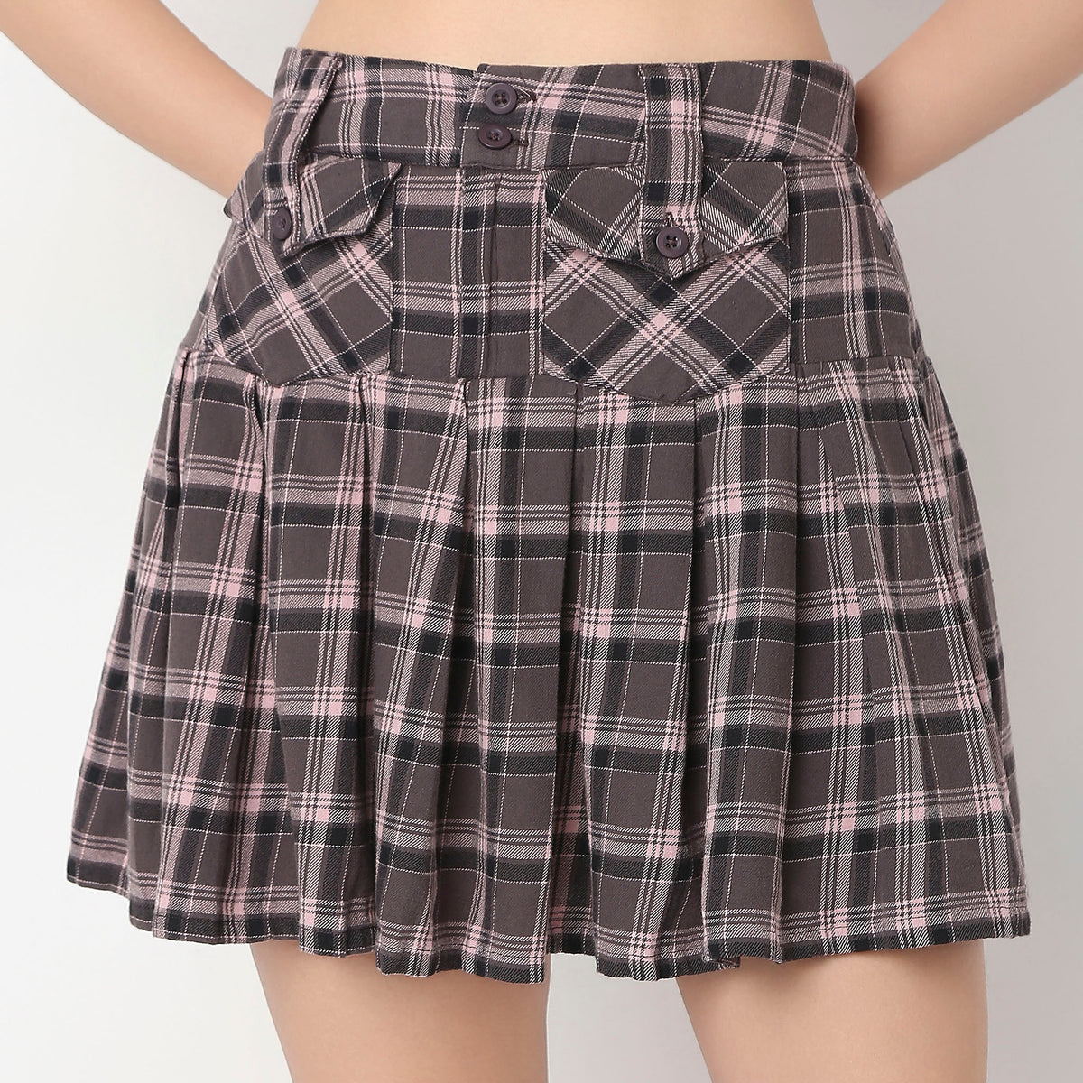 Flare Fit Checkered Skirts