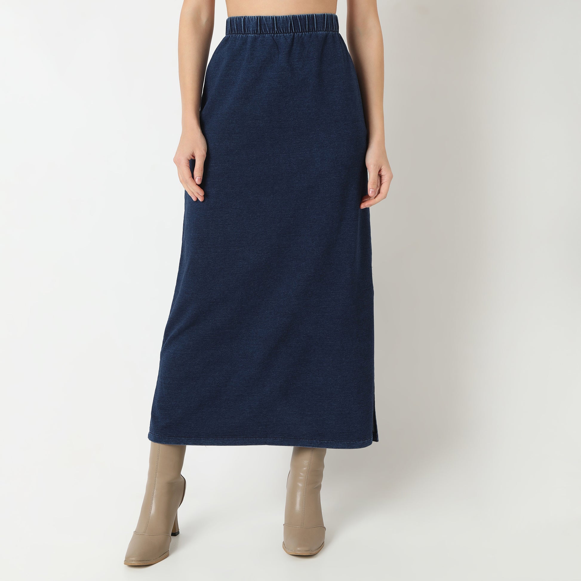 Straight Fit Solid Full Length High Rise Skirt