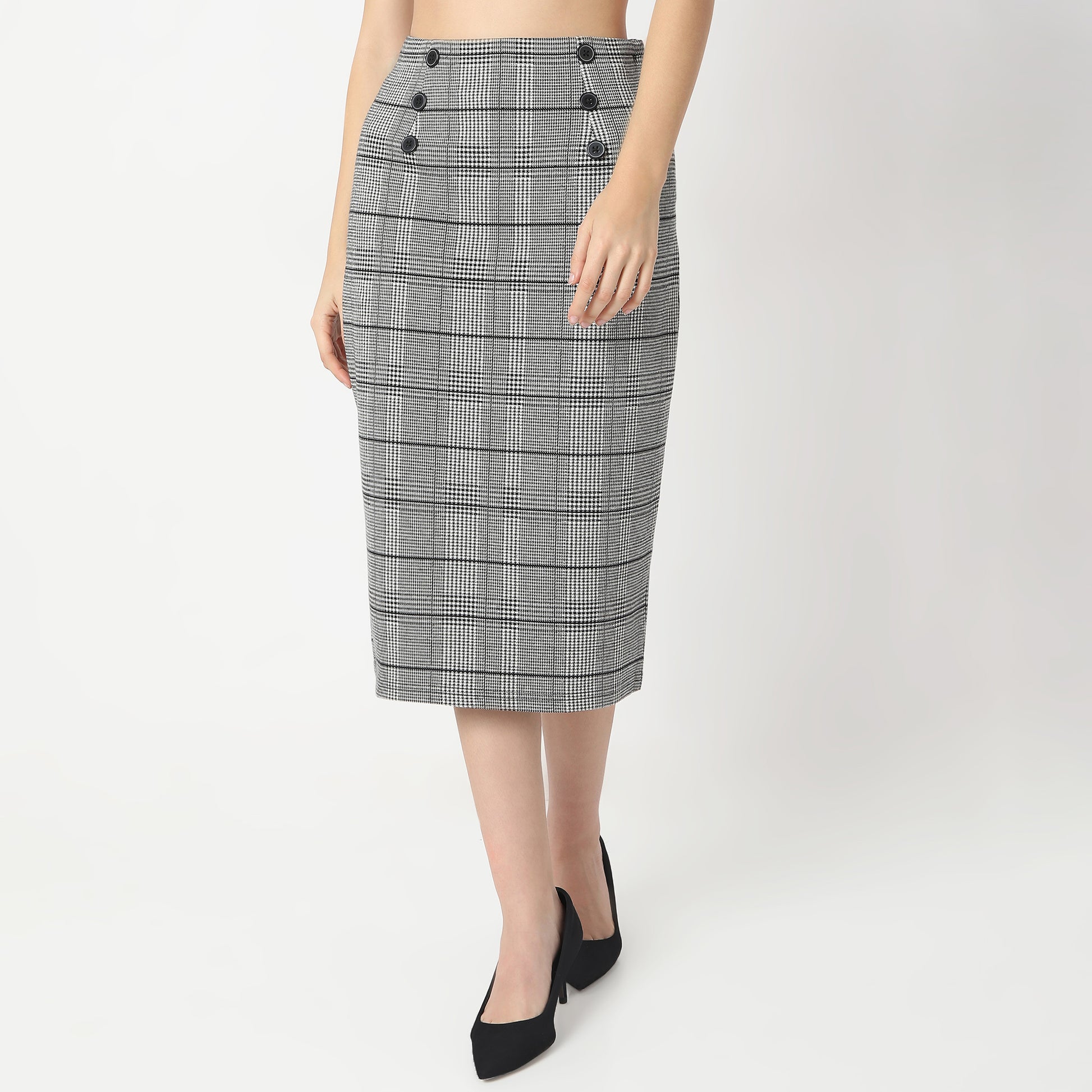 Slim Fit Checkered High Rise Skirt