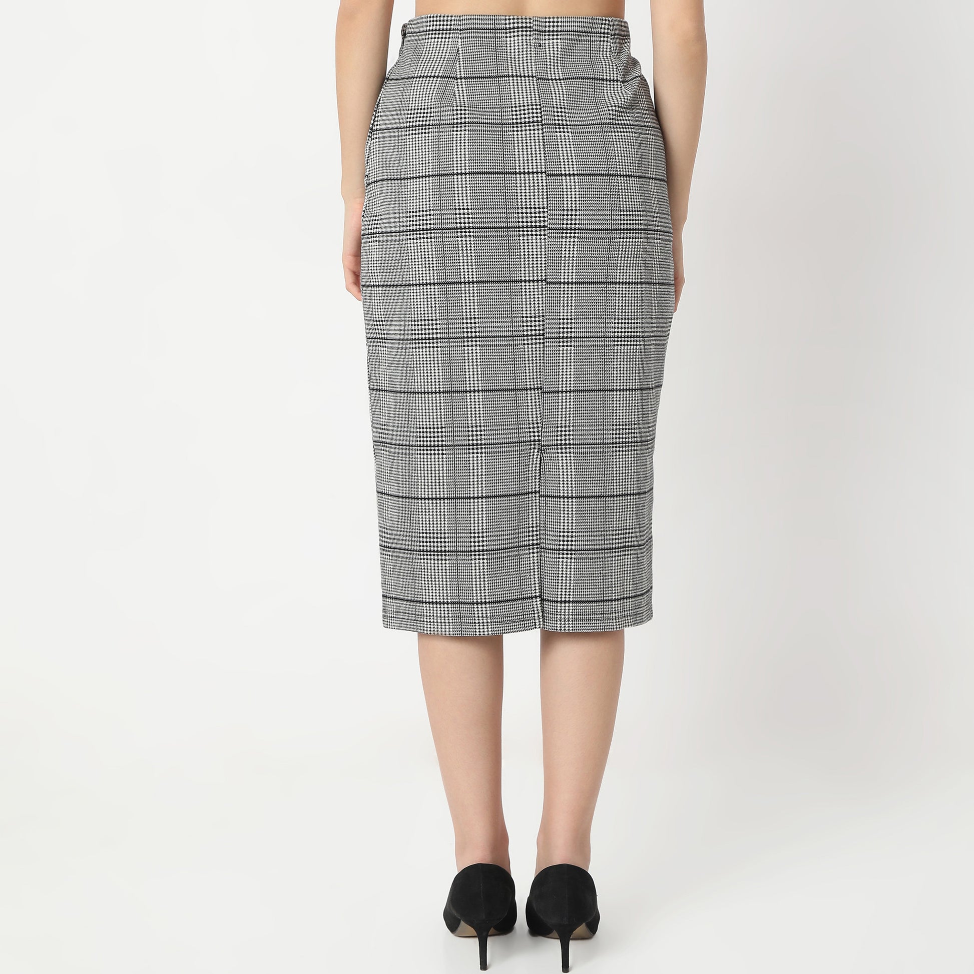 Slim Fit Checkered High Rise Skirt
