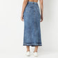 Denim Blue Skirt Streetwear Front Slit High Waist Long Skirts with Open Hem