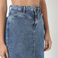 Denim Blue Skirt Streetwear Front Slit High Waist Long Skirts with Open Hem
