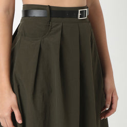 Betty Olive Midi Skirt with Belt Detailing At Waist