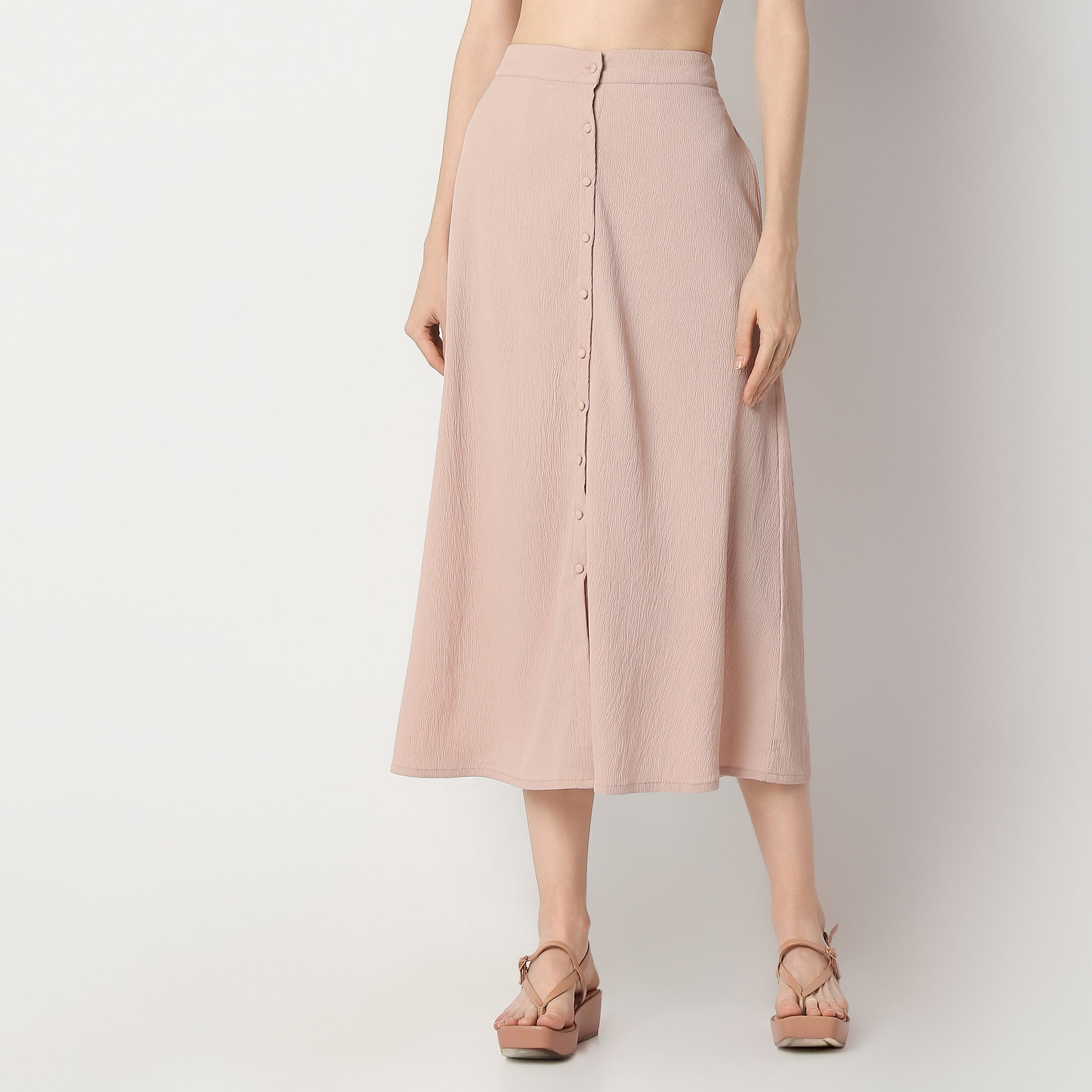 Flare Fit Solid High Rise Skirt