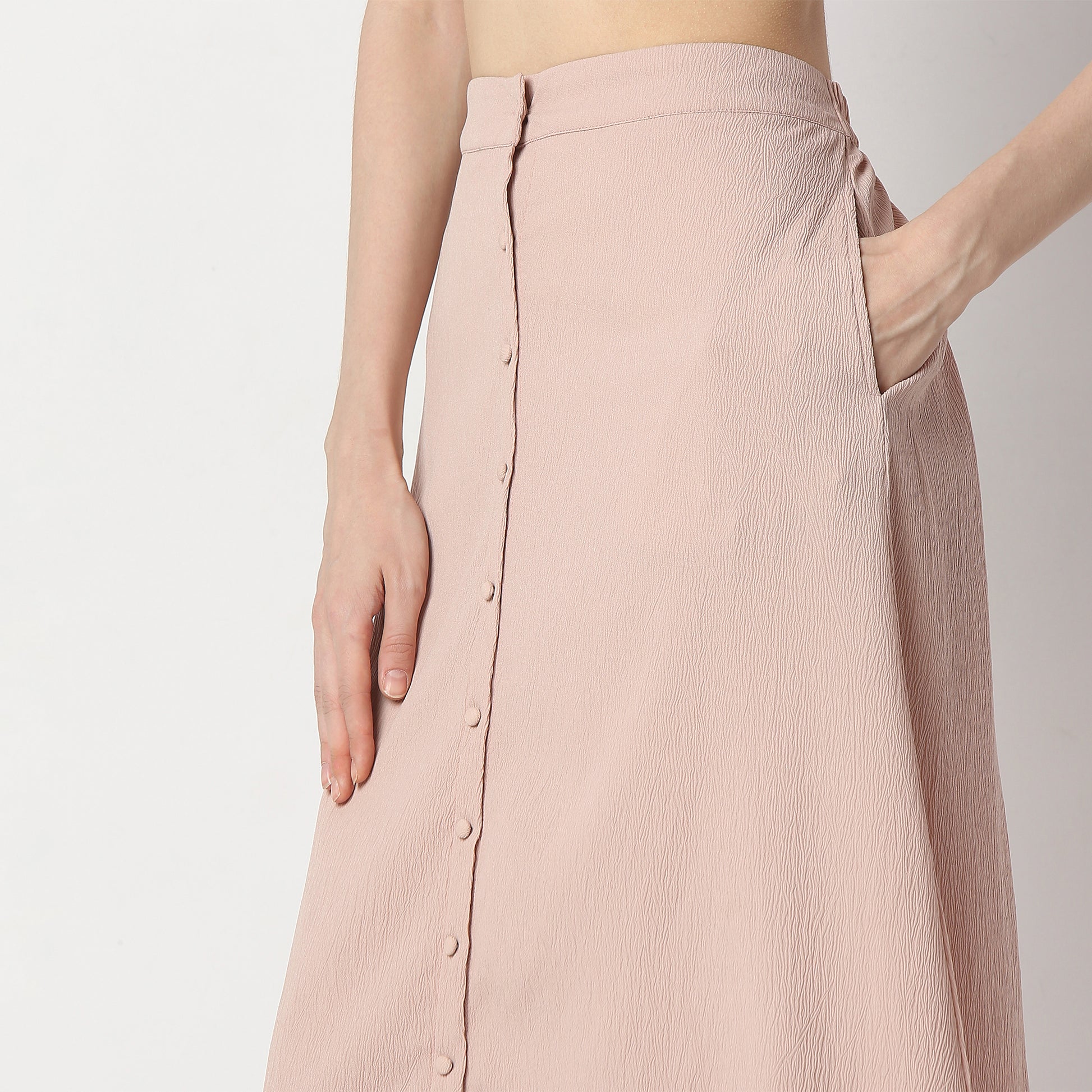 Flare Fit Solid High Rise Skirt