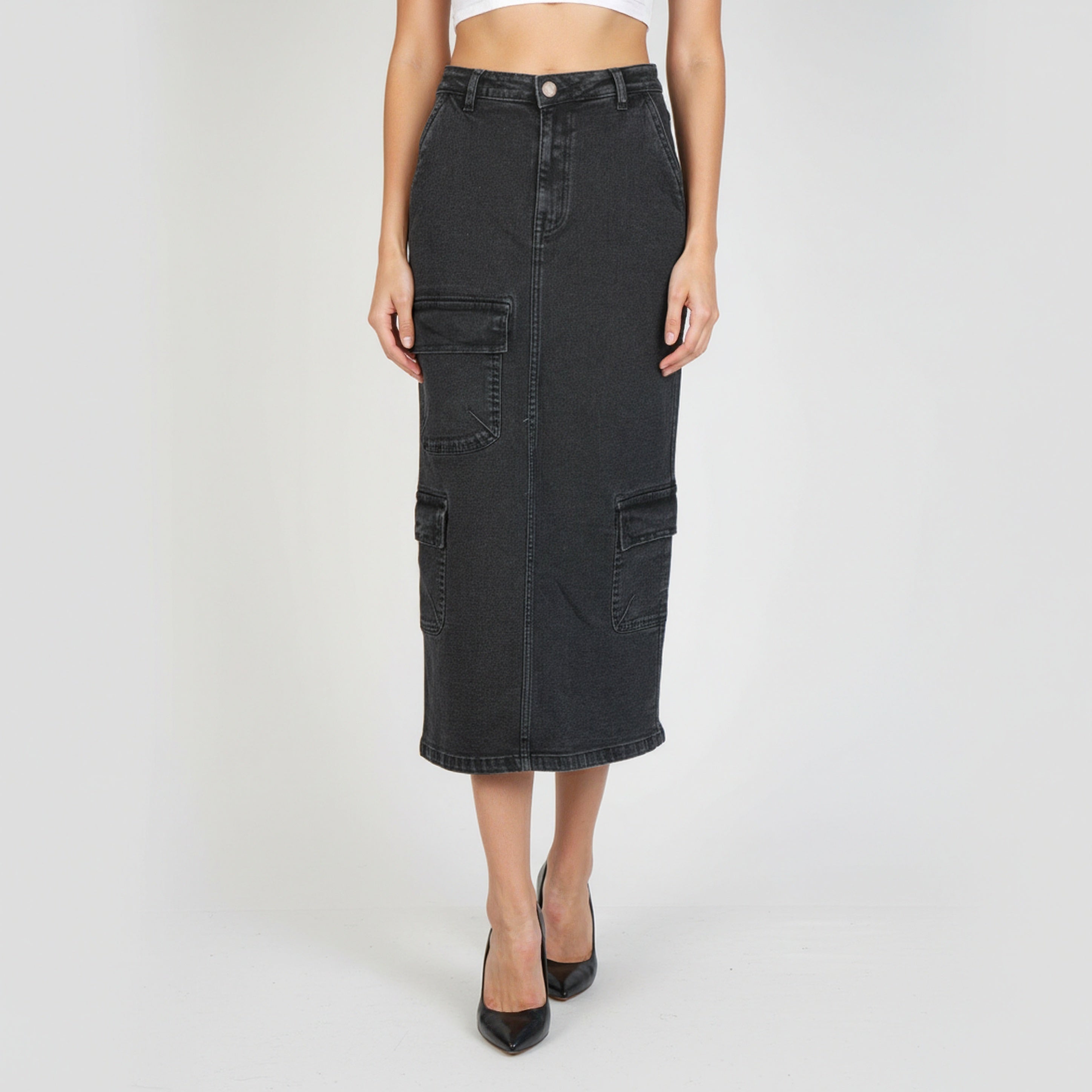 Street Look Long Denim Skirt