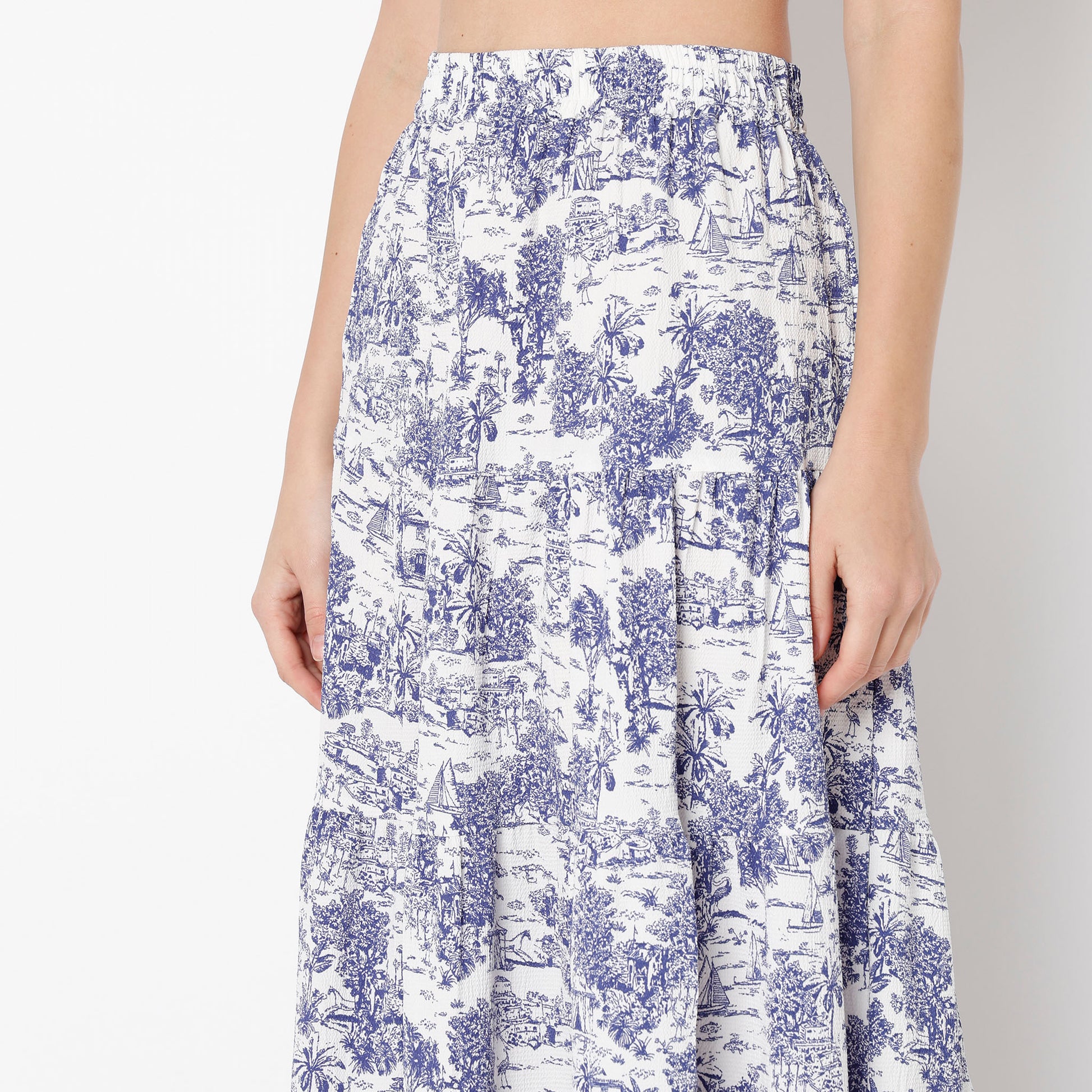 Flare Fit Printed Ankle Length High Rise Skirt