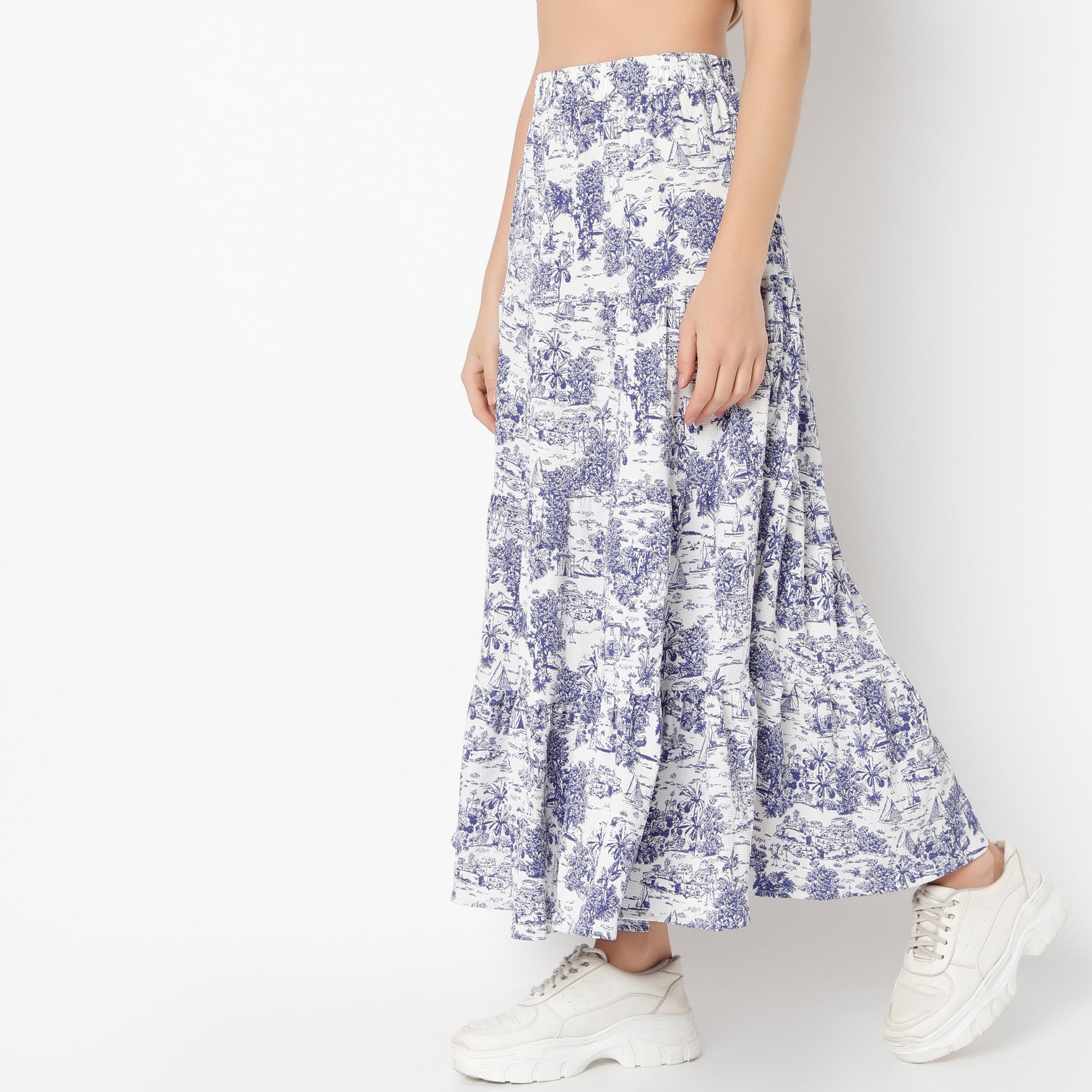 Flare Fit Printed Ankle Length High Rise Skirt