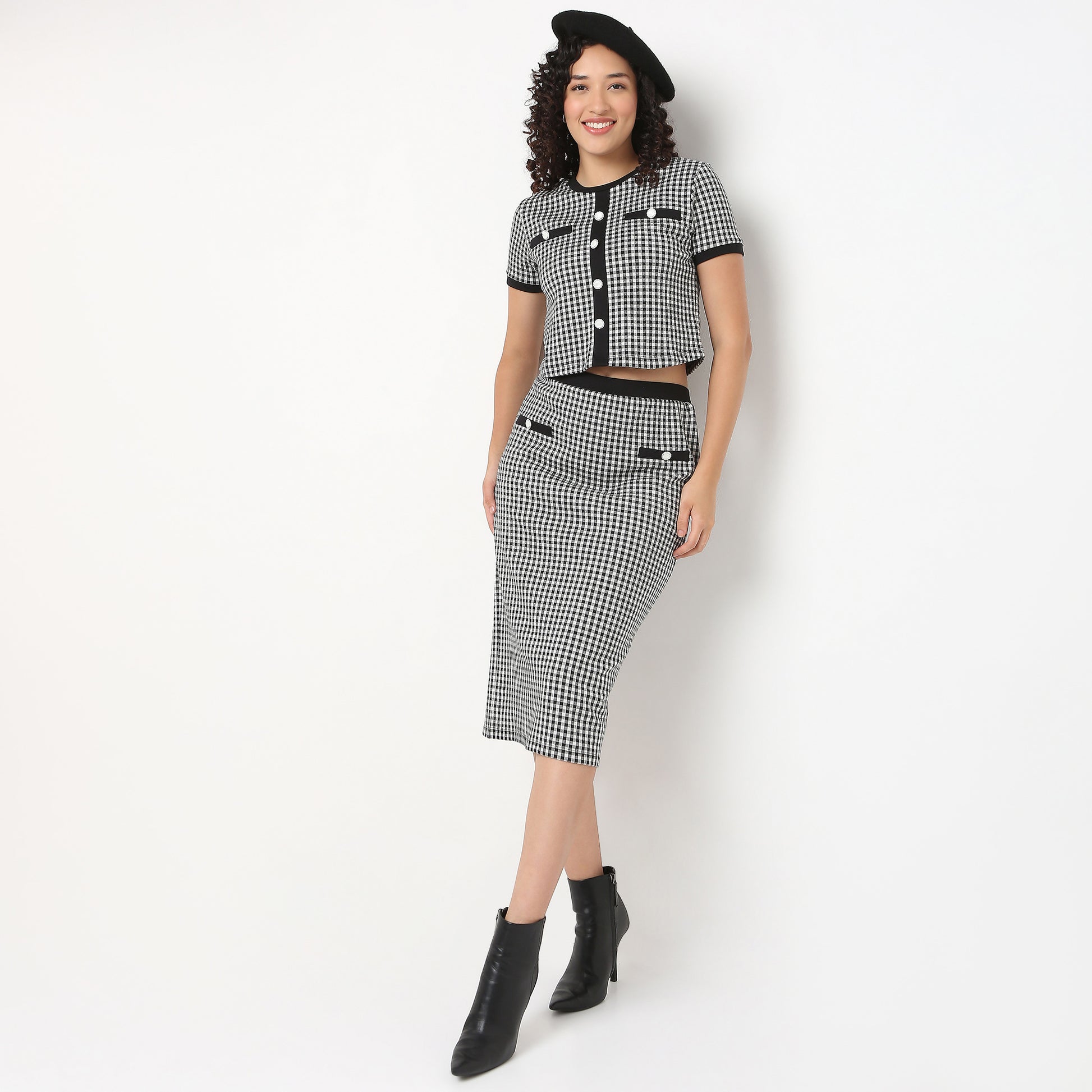 Slim Fit Skirt With Checkered Print