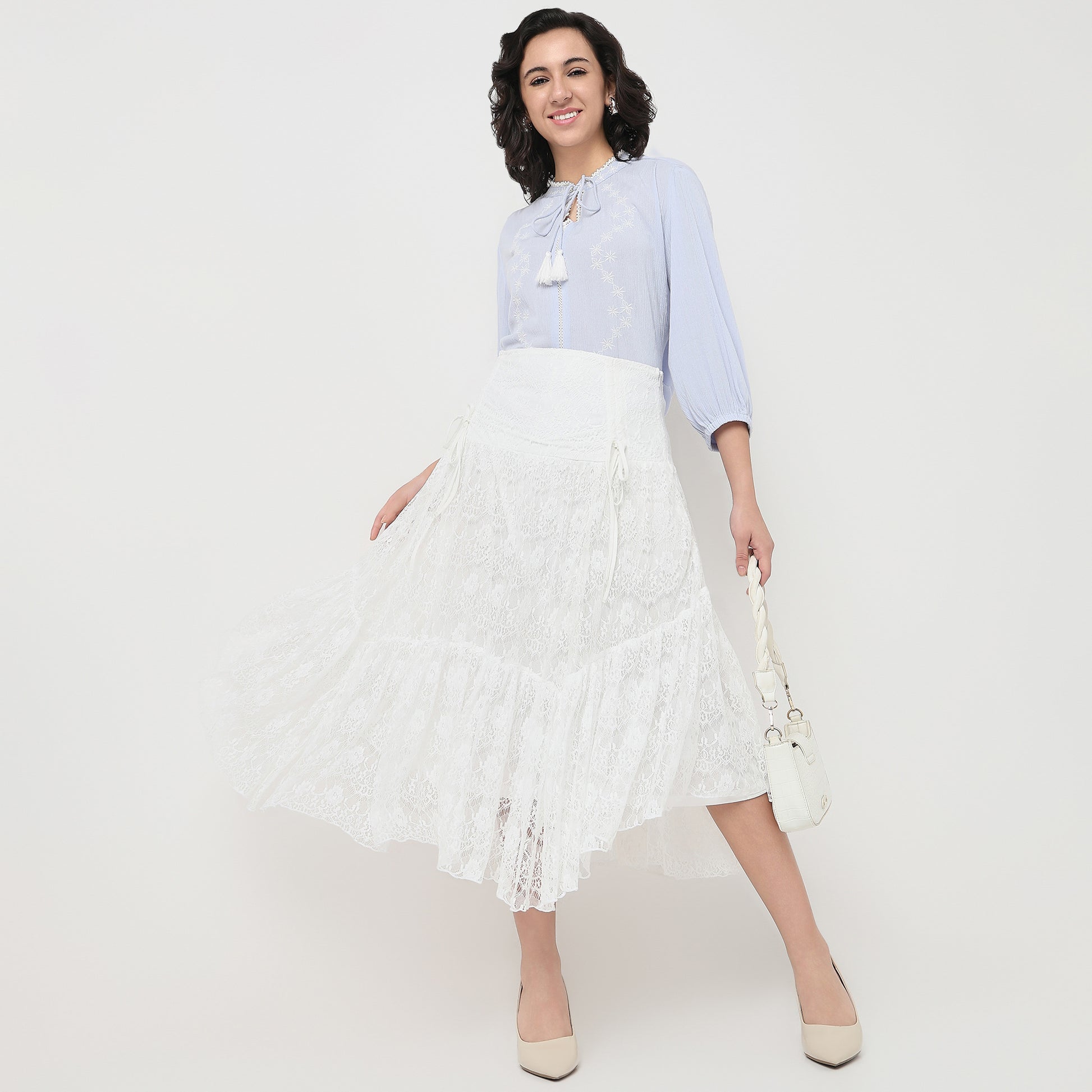 Order Now Women Lace Relaxed Flare Fit High Rise Western Wear Skirt by Style Union