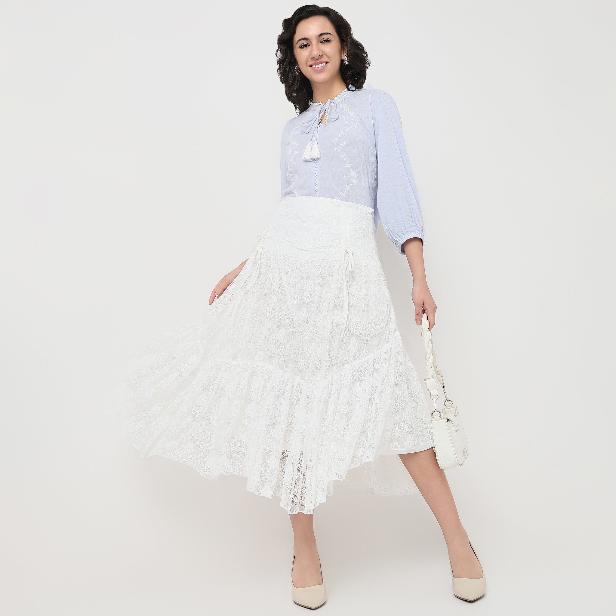 Order Now Women Lace Relaxed Flare Fit High Rise Western Wear Skirt by Style Union