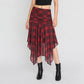 Checkered Ruched Skirt With Handkerchief Hem
