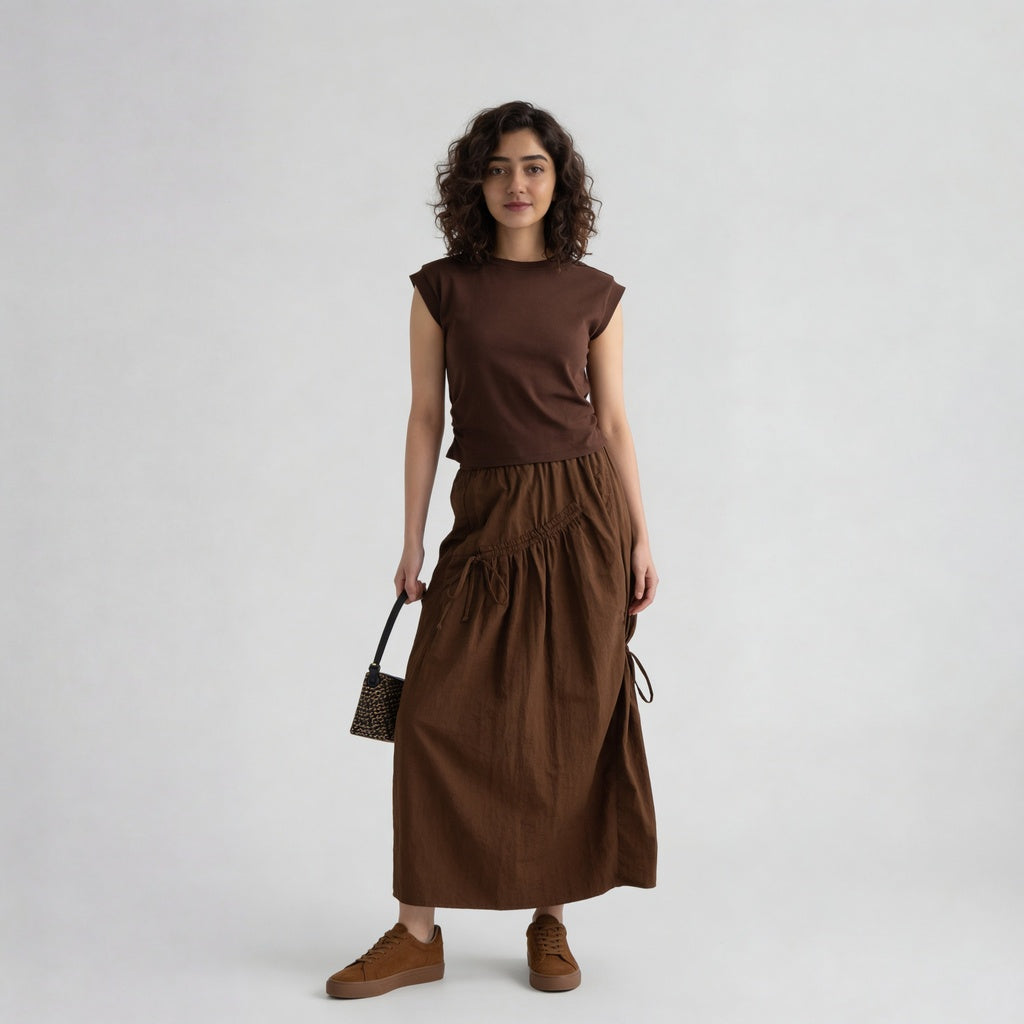 High Rise Flared Ruched Detail Skirt