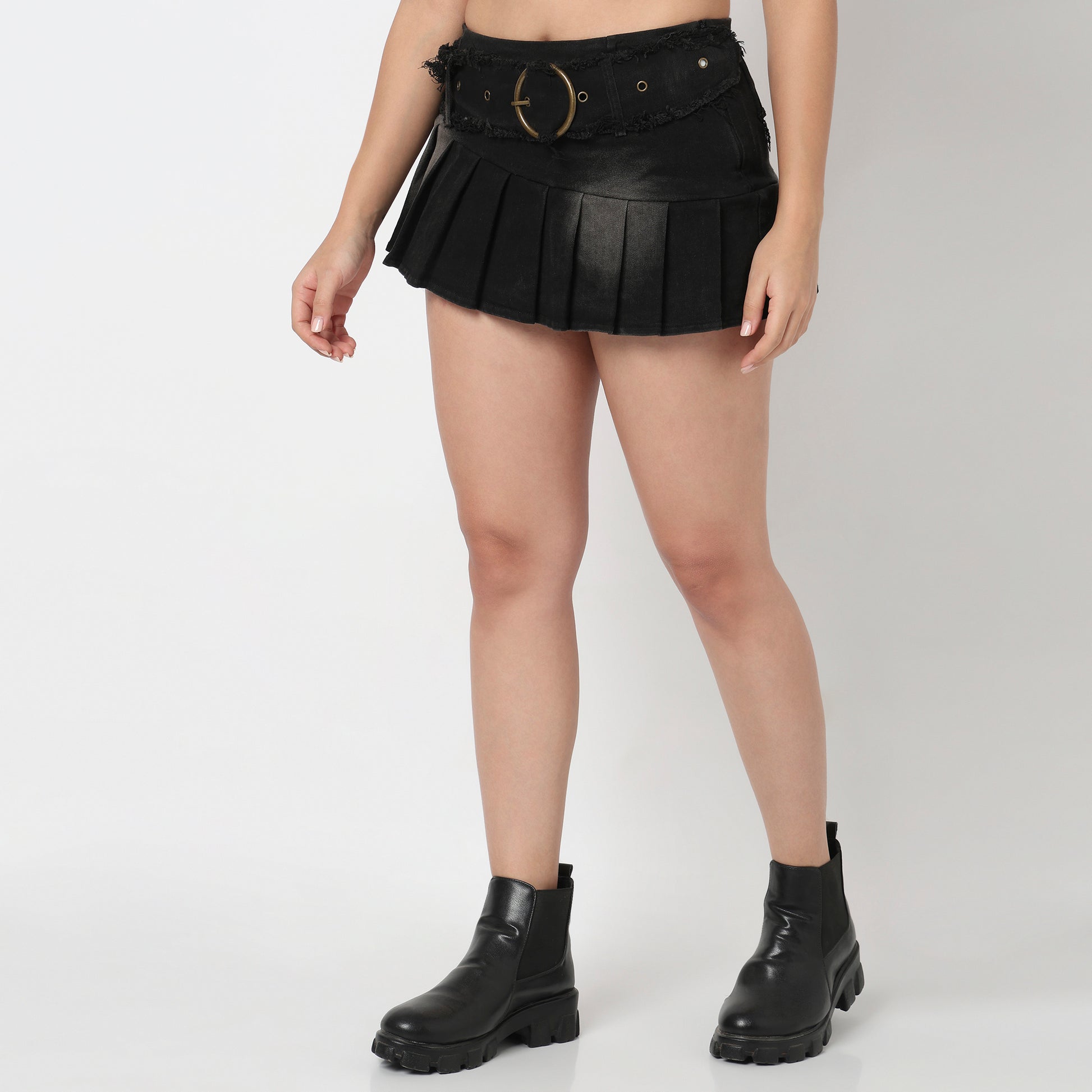 Solid Denim Skirt