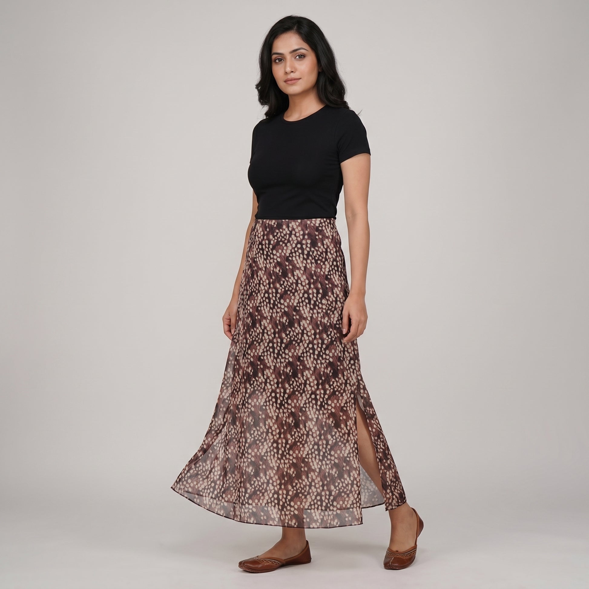 A-Line Printed Flared Skirt
