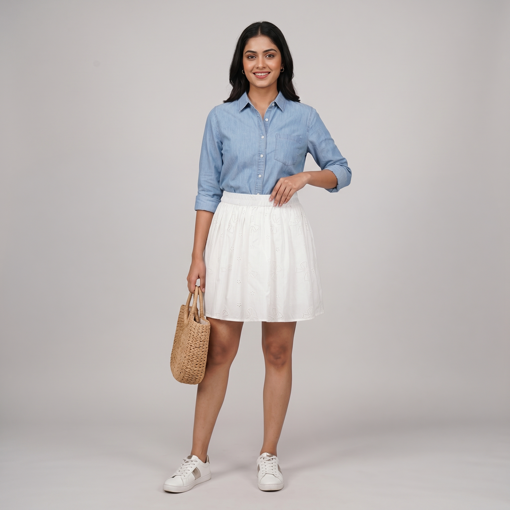 Cotton Solid Flared Skirt
