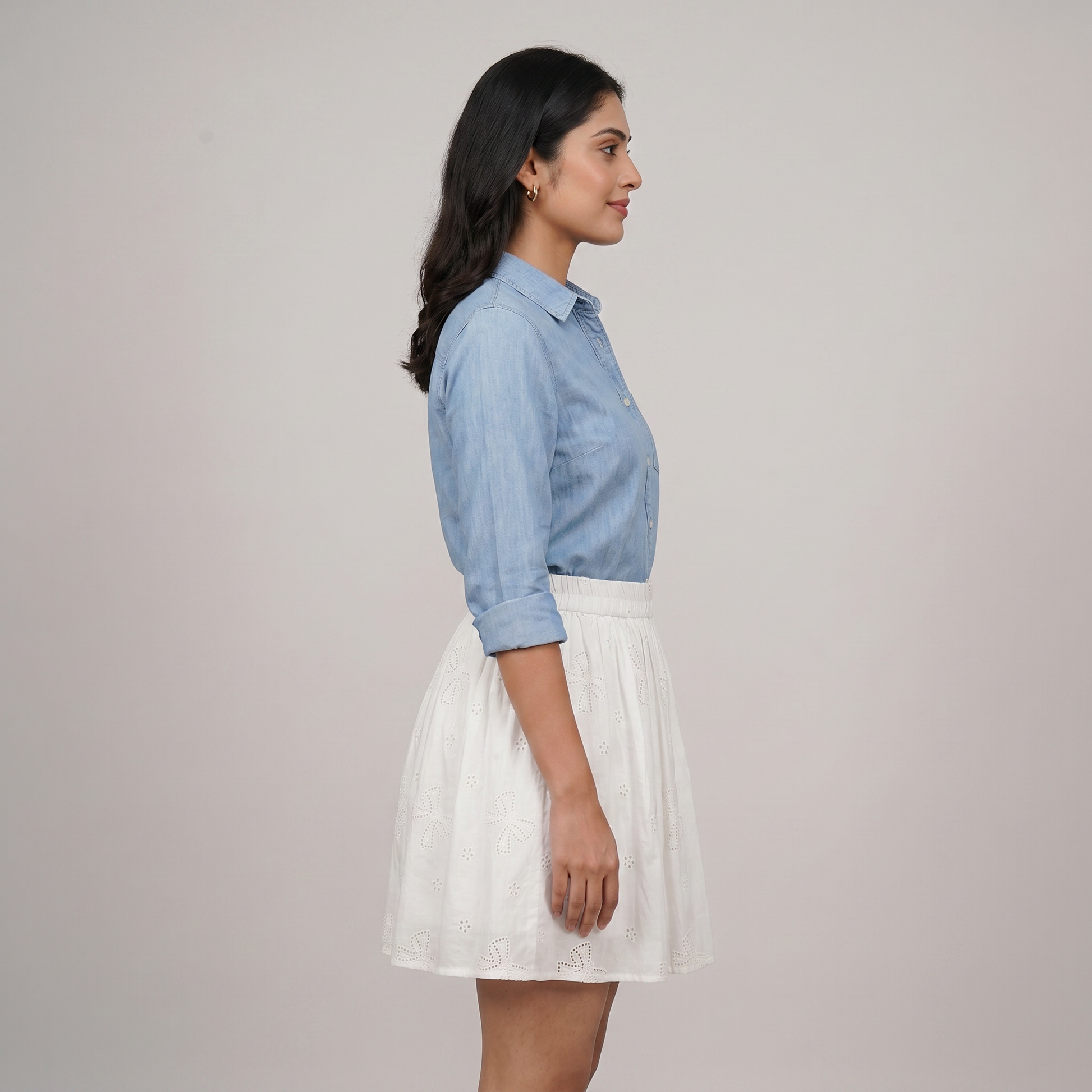 Cotton Solid Flared Skirt