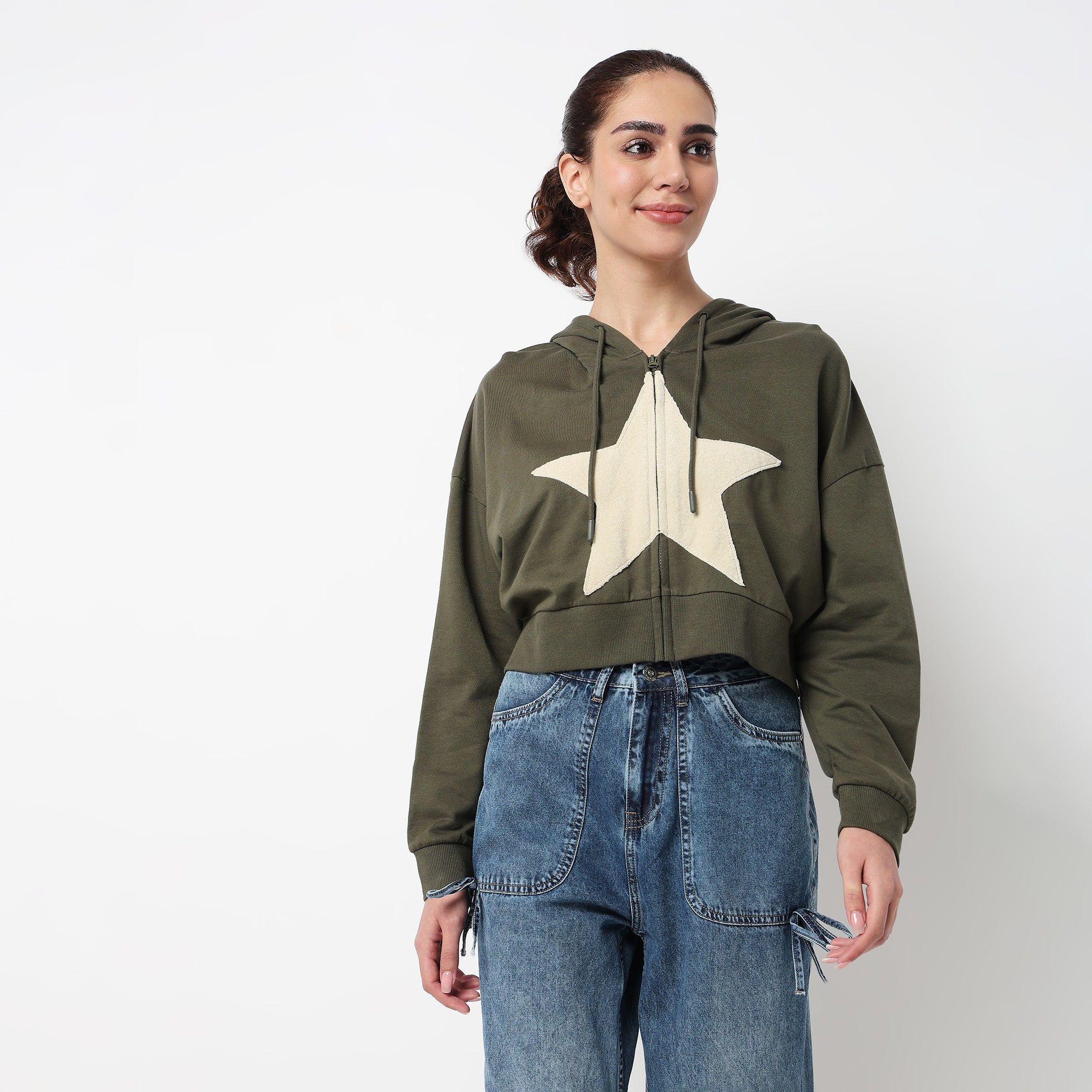 Cotton Sweatshirt With Applique Work